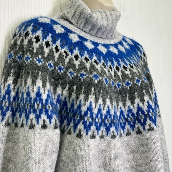 H&M - Jacquard Knit Light Gray Mélange Patterned Turtleneck Sweater Size XS - Picture 5 of 11